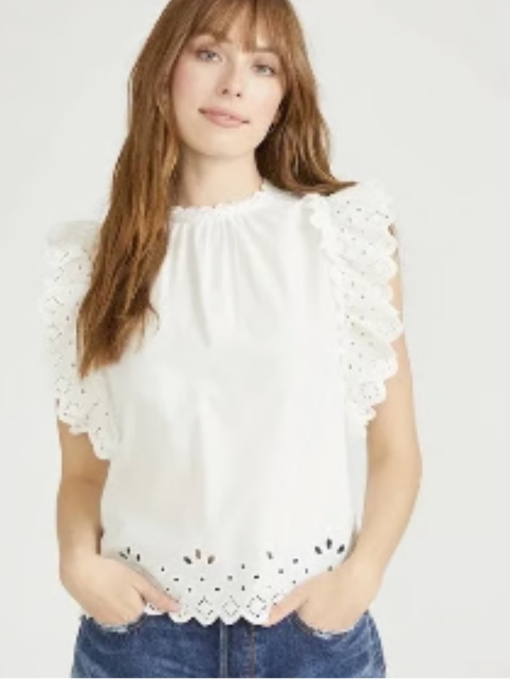 DRIFTWOOD White Eyelet Ruffle Sleeve Blouse